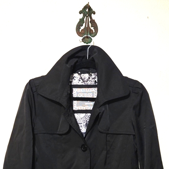 Guess Los Angeles Lightweight Black Trench Coat Size Medium - Picture 3 of 14